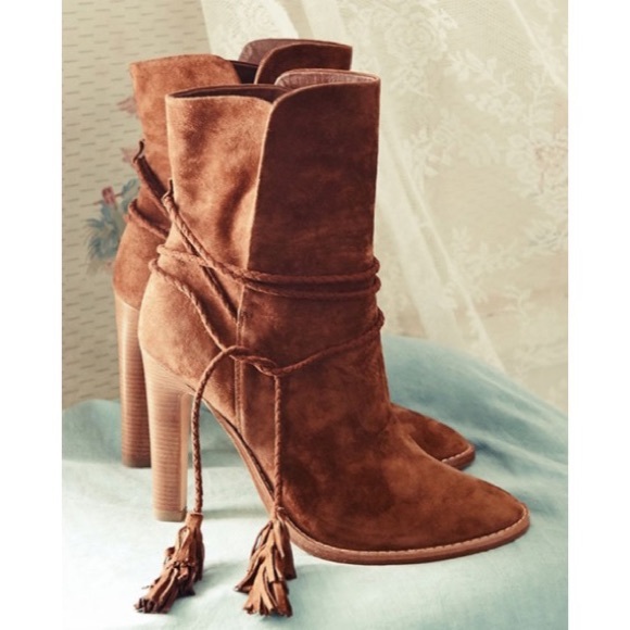 new Joie ❦ Chap Suede Braided Wrap ❦ Heeled Ankle Booties ❦ Chestnut Suede 9.5M - Picture 4 of 14